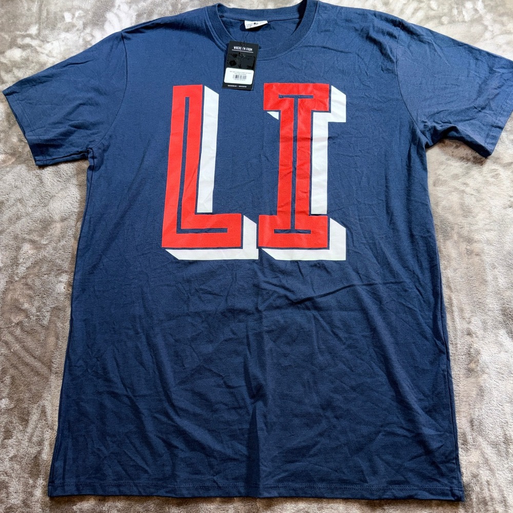 Where I'm From T-Shirt Mens Large Navy New LI Area Code Graphic Tee USA Made